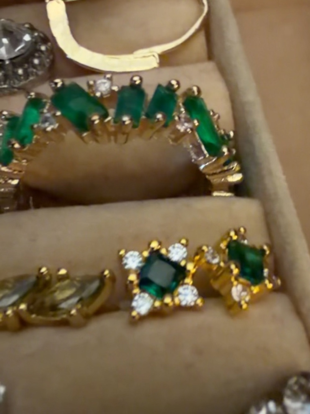 Added earrings Vtg Heirloom Emerald Cut Eternity ring See Similiar Pieces Firm$